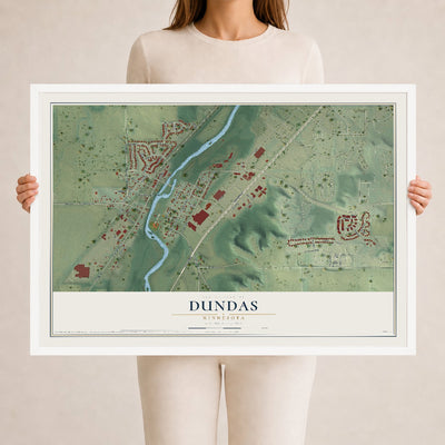 Map of Dundas, Minnesota, 24 x 36 inch print in a white wood frame