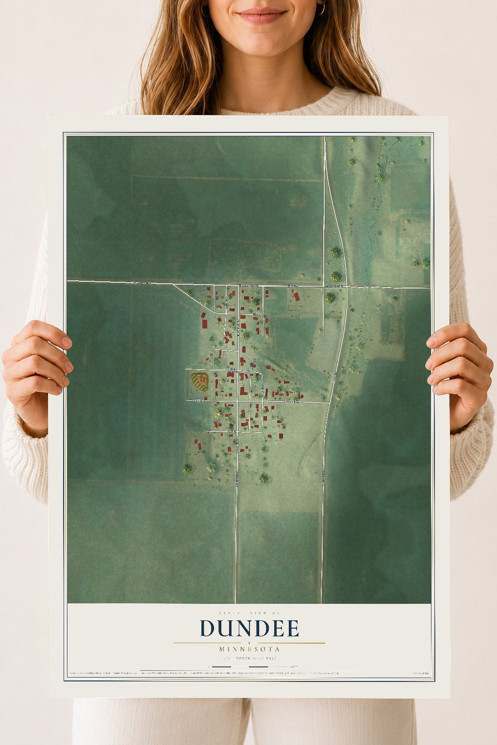 Map of Dundee, Minnesota, 18 x 24 inch unframed archival matte print
