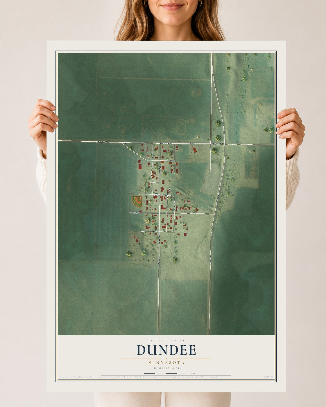 Map of Dundee, Minnesota, 24 x 36 inch unframed archival matte print