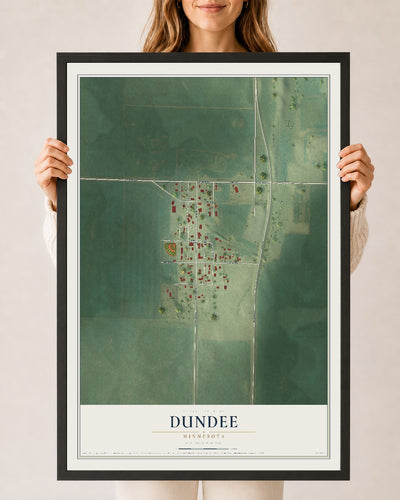 Map of Dundee, Minnesota, 24 x 36 inch print in a black wood frame