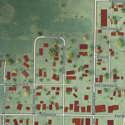 Close-up of the map of Dunnell, Minnesota print showing street and building detail
