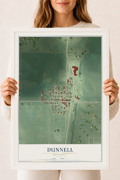 Map of Dunnell, Minnesota, 18 x 24 inch print in a white wood frame