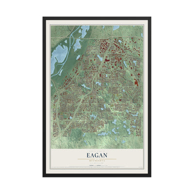 Map of Eagan, Minnesota, 12 x 18 inch print in a black wood frame