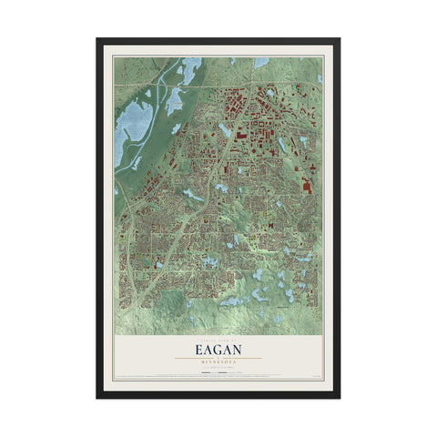 Map of Eagan, Minnesota, 12 x 18 inch print in a black wood frame