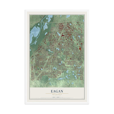 Map of Eagan, Minnesota, 12 x 18 inch print in a white wood frame