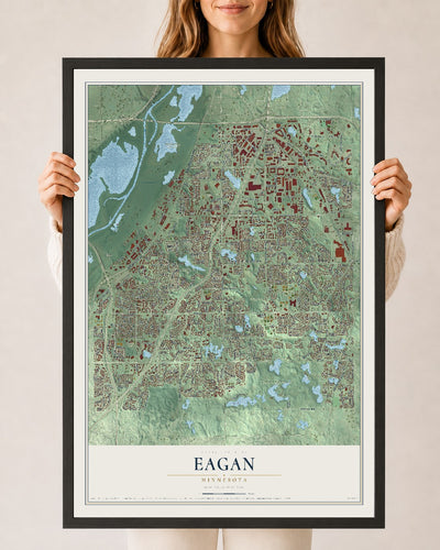 Map of Eagan, Minnesota, 24 x 36 inch print in a black wood frame