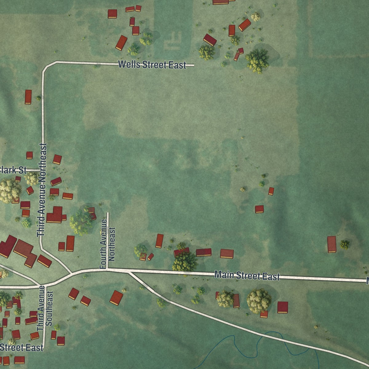 Second close-up of the map of Eagle Bend, Minnesota print showing more streets and buildings