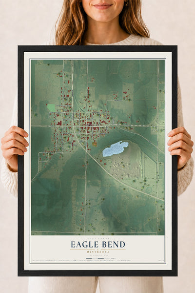 Map of Eagle Bend, Minnesota, 18 x 24 inch print in a black wood frame