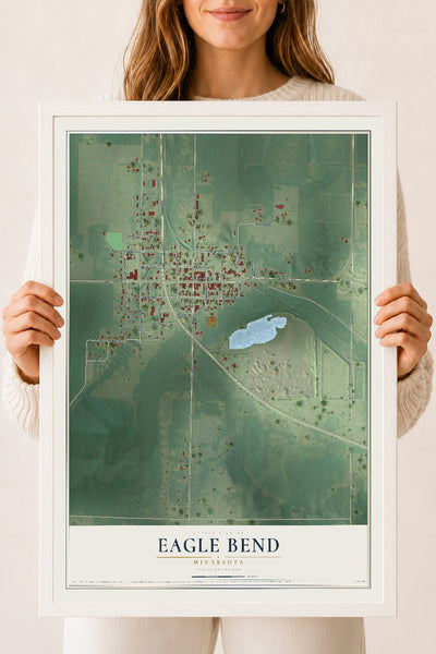 Map of Eagle Bend, Minnesota, 18 x 24 inch print in a white wood frame