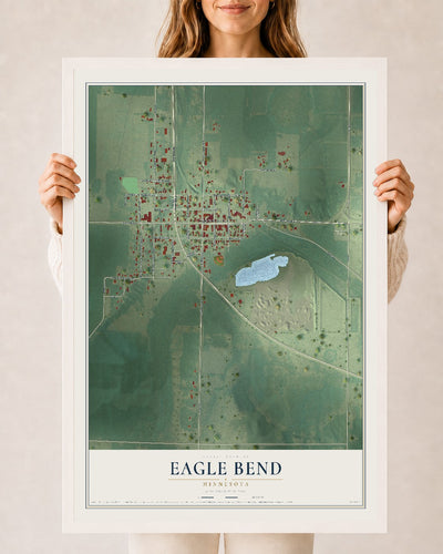 Map of Eagle Bend, Minnesota, 24 x 36 inch print in a white wood frame