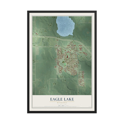 Map of Eagle Lake, Minnesota, 12 x 18 inch print in a black wood frame