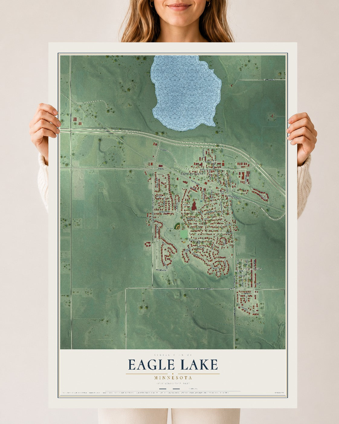 Map of Eagle Lake, Minnesota, 24 x 36 inch unframed archival matte print
