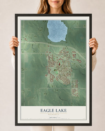 Map of Eagle Lake, Minnesota, 24 x 36 inch print in a black wood frame