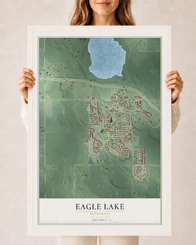 Map of Eagle Lake, Minnesota, 24 x 36 inch print in a white wood frame