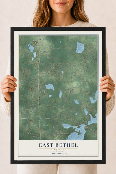 Map of East Bethel, Minnesota, 18 x 24 inch print in a black wood frame