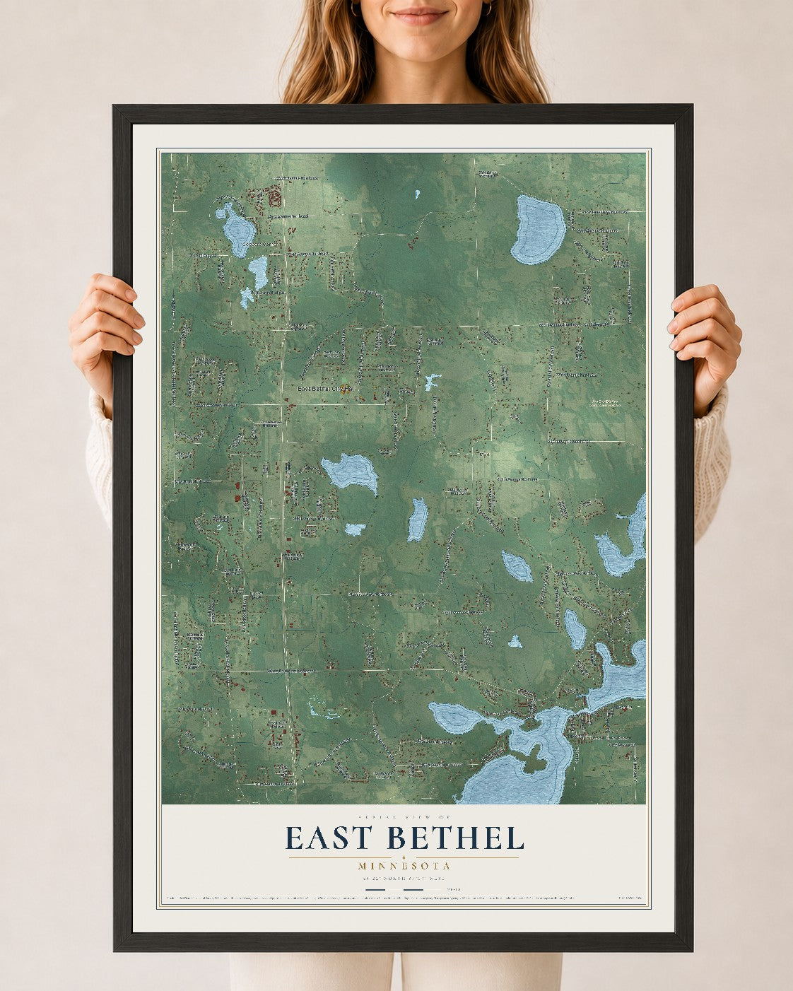 Map of East Bethel, Minnesota, 24 x 36 inch print in a black wood frame