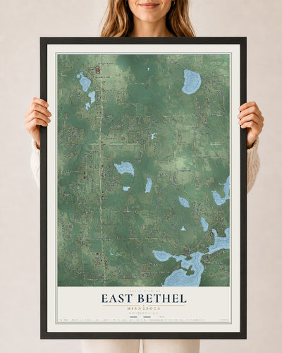 Map of East Bethel, Minnesota, 24 x 36 inch print in a black wood frame