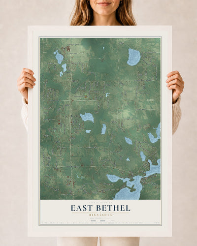 Map of East Bethel, Minnesota, 24 x 36 inch print in a white wood frame
