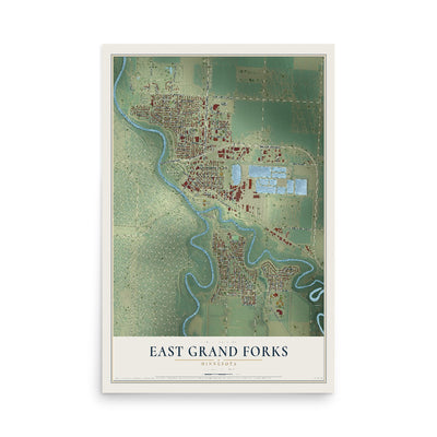 Map of East Grand Forks, Minnesota, 12 x 18 inch unframed archival matte print