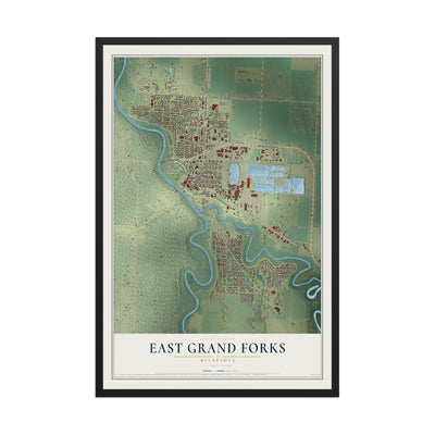 Map of East Grand Forks, Minnesota, 12 x 18 inch print in a black wood frame