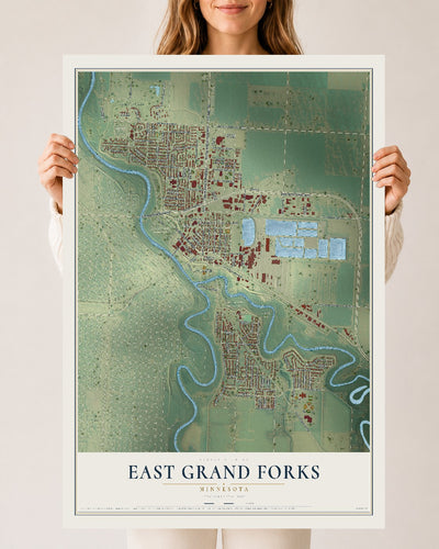Map of East Grand Forks, Minnesota, 24 x 36 inch unframed archival matte print