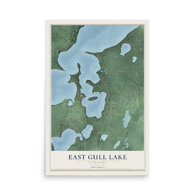 Map of East Gull Lake, Minnesota, 12 x 18 inch unframed archival matte print