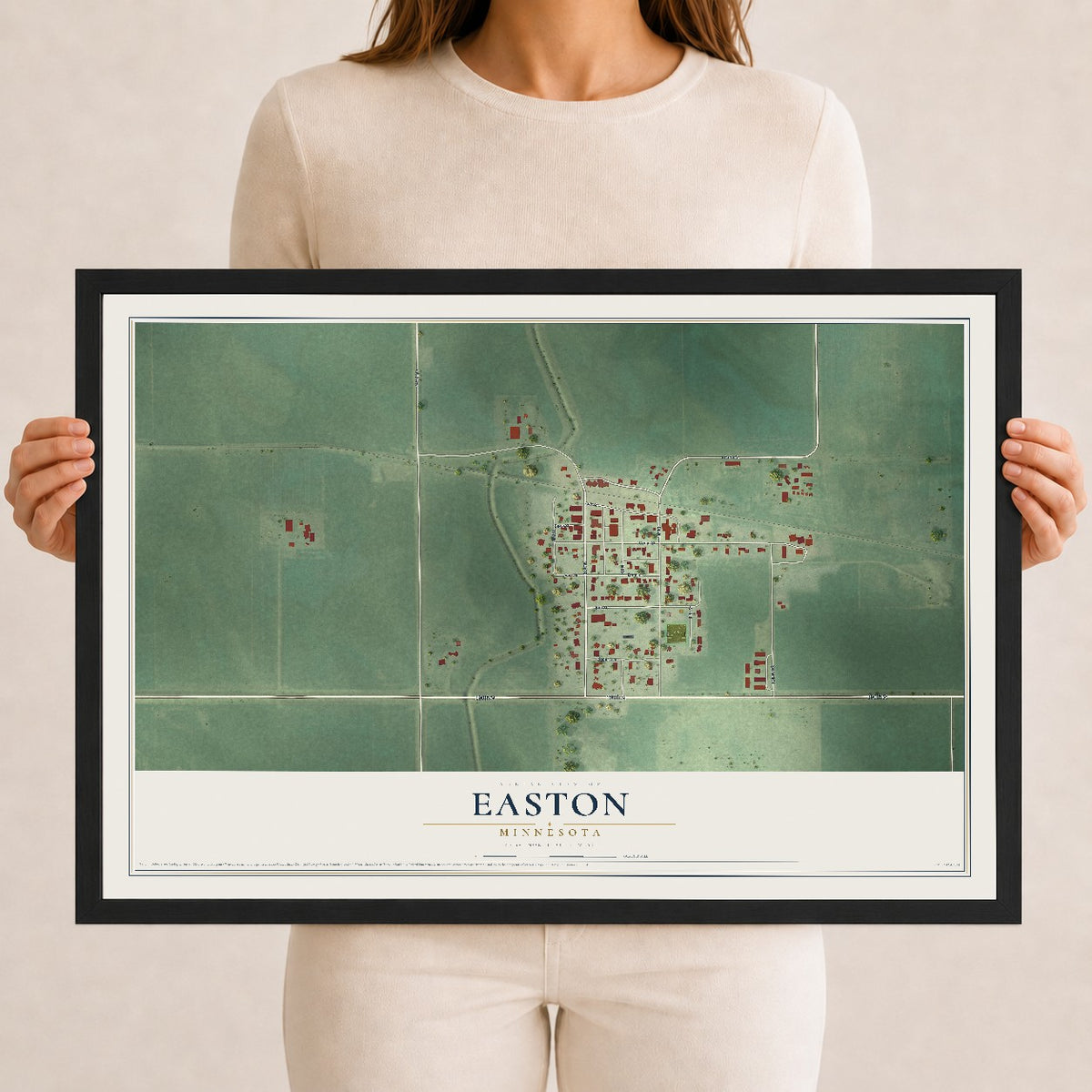 Map of Easton, Minnesota, 12 x 18 inch print in a black wood frame