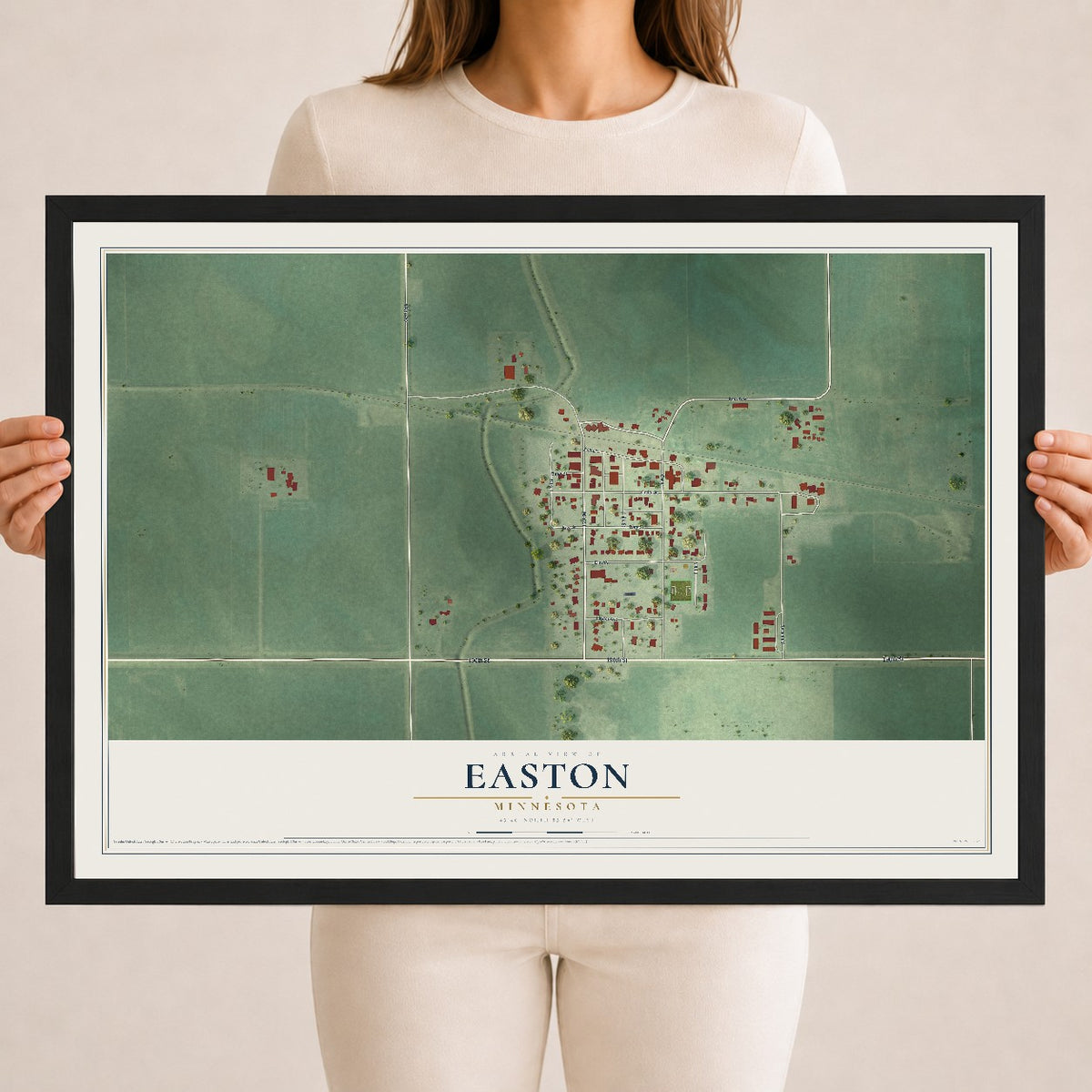 Map of Easton, Minnesota, 18 x 24 inch print in a black wood frame