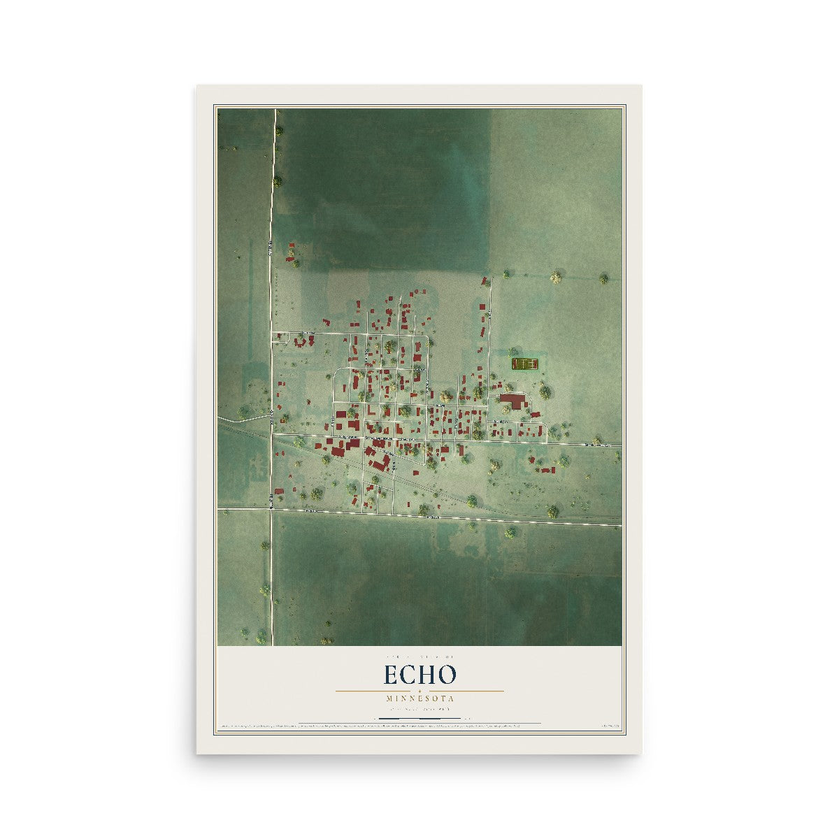 Map of Echo, Minnesota, 12 x 18 inch unframed archival matte print