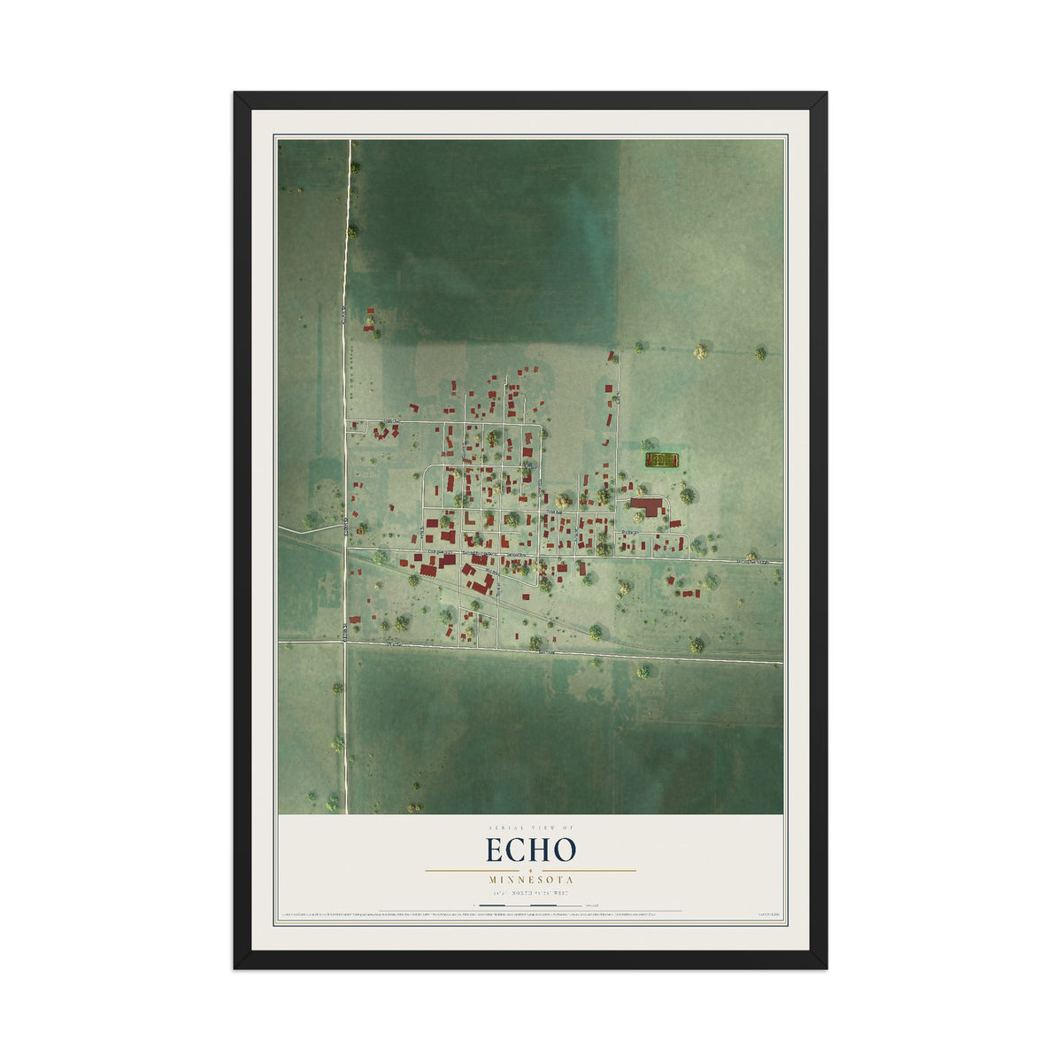 Map of Echo, Minnesota, 12 x 18 inch print in a black wood frame