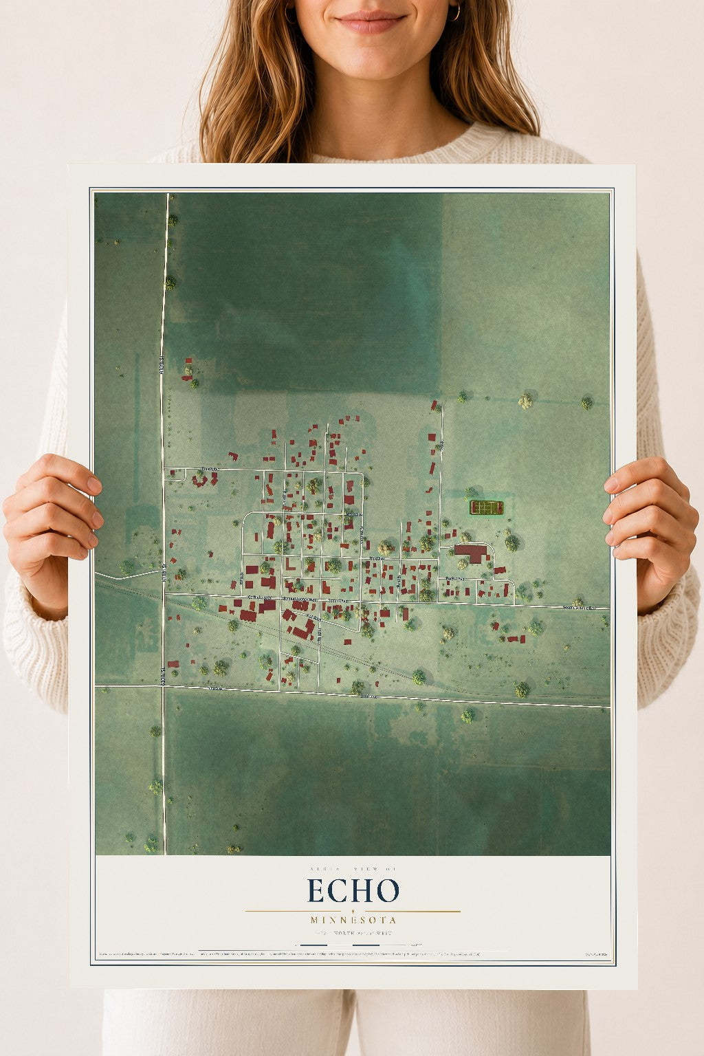 Map of Echo, Minnesota, 18 x 24 inch unframed archival matte print