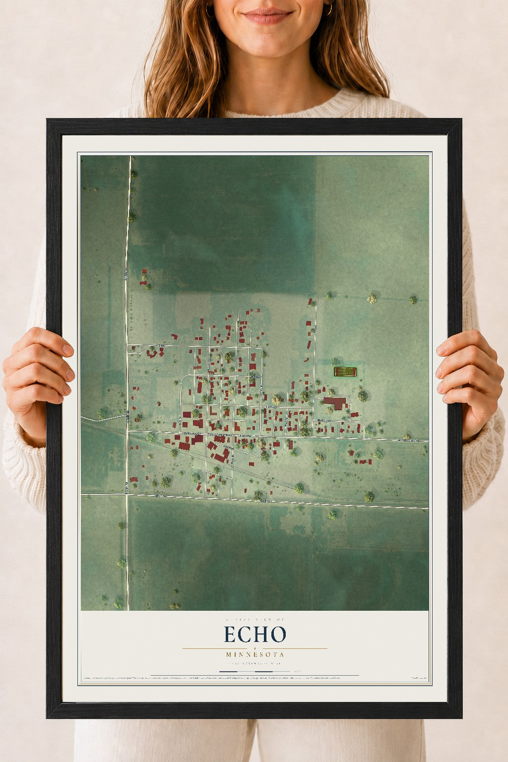 Map of Echo, Minnesota, 18 x 24 inch print in a black wood frame