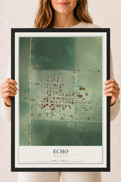Map of Echo, Minnesota, 18 x 24 inch print in a black wood frame