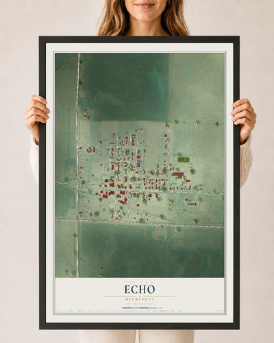 Map of Echo, Minnesota, 24 x 36 inch print in a black wood frame