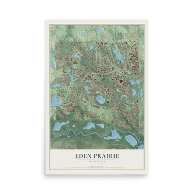 Map of Eden Prairie, Minnesota, 12 x 18 inch unframed archival matte print