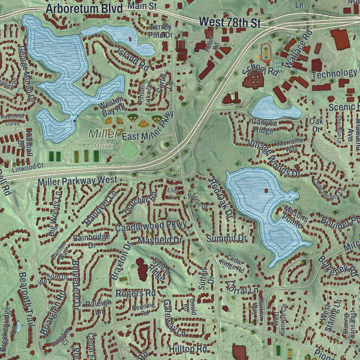 Close-up of the map of Eden Prairie, Minnesota print showing street and building detail