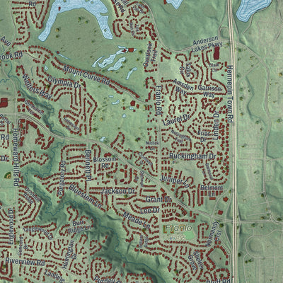 Second close-up of the map of Eden Prairie, Minnesota print showing more streets and buildings