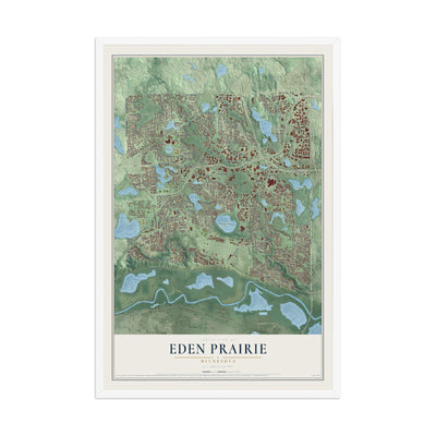 Map of Eden Prairie, Minnesota, 12 x 18 inch print in a white wood frame
