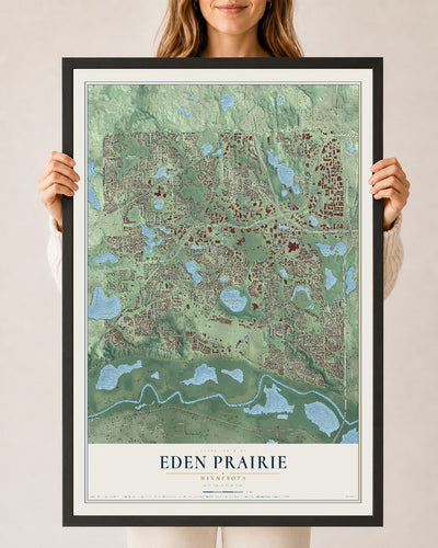 Map of Eden Prairie, Minnesota, 24 x 36 inch print in a black wood frame