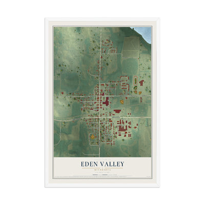 Map of Eden Valley, Minnesota, 12 x 18 inch print in a white wood frame