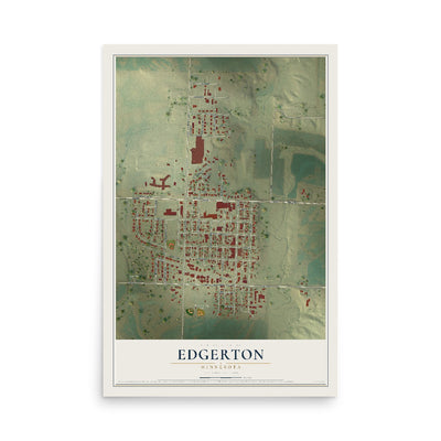 Map of Edgerton, Minnesota, 12 x 18 inch unframed archival matte print