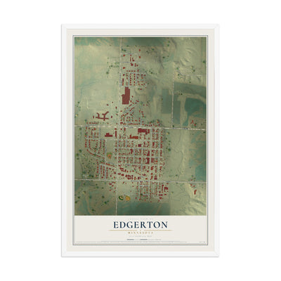 Map of Edgerton, Minnesota, 12 x 18 inch print in a white wood frame
