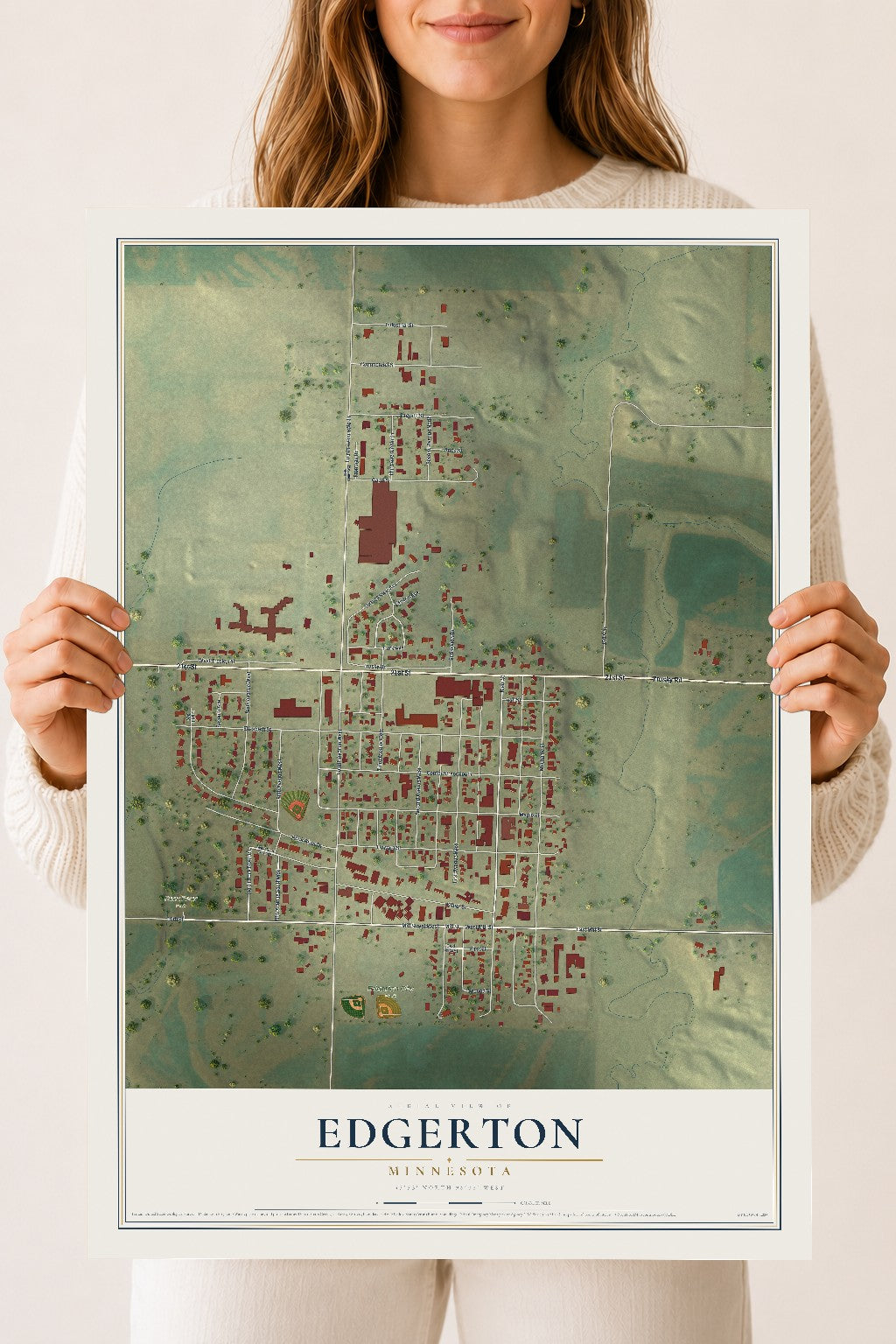 Map of Edgerton, Minnesota, 18 x 24 inch unframed archival matte print