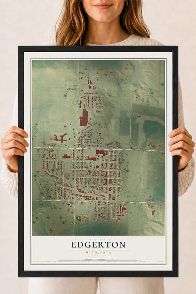 Map of Edgerton, Minnesota, 18 x 24 inch print in a black wood frame