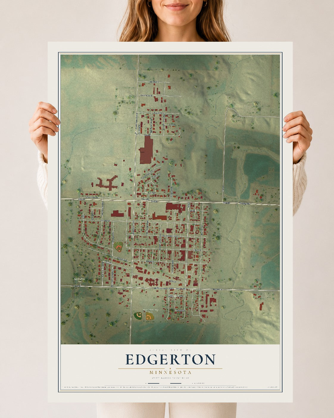 Map of Edgerton, Minnesota, 24 x 36 inch unframed archival matte print