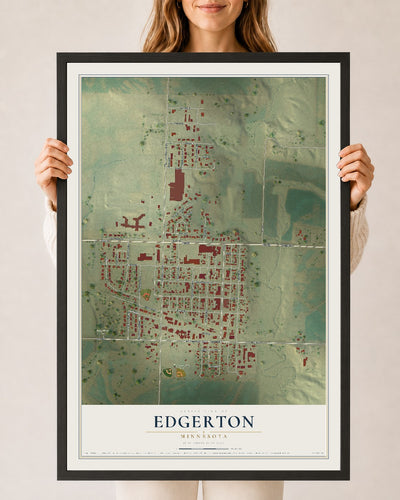 Map of Edgerton, Minnesota, 24 x 36 inch print in a black wood frame