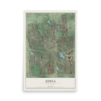 Map of Edina, Minnesota, 12 x 18 inch unframed archival matte print