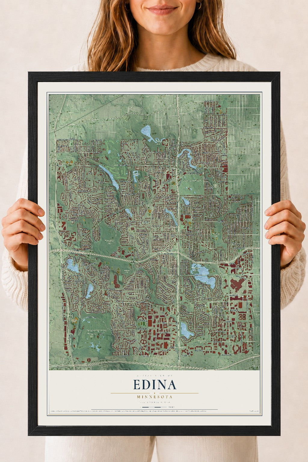 Map of Edina, Minnesota, 18 x 24 inch print in a black wood frame