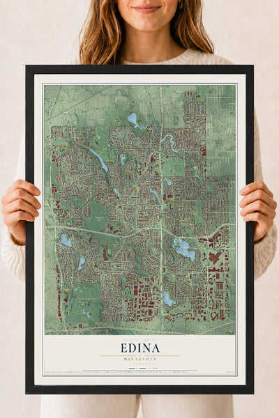 Map of Edina, Minnesota, 18 x 24 inch print in a black wood frame