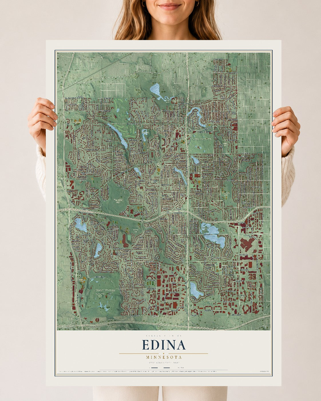 Map of Edina, Minnesota, 24 x 36 inch unframed archival matte print